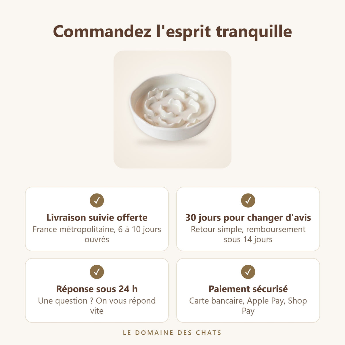 Gamelle anti-glouton chat en céramique : livraison offerte, retours 30 jours