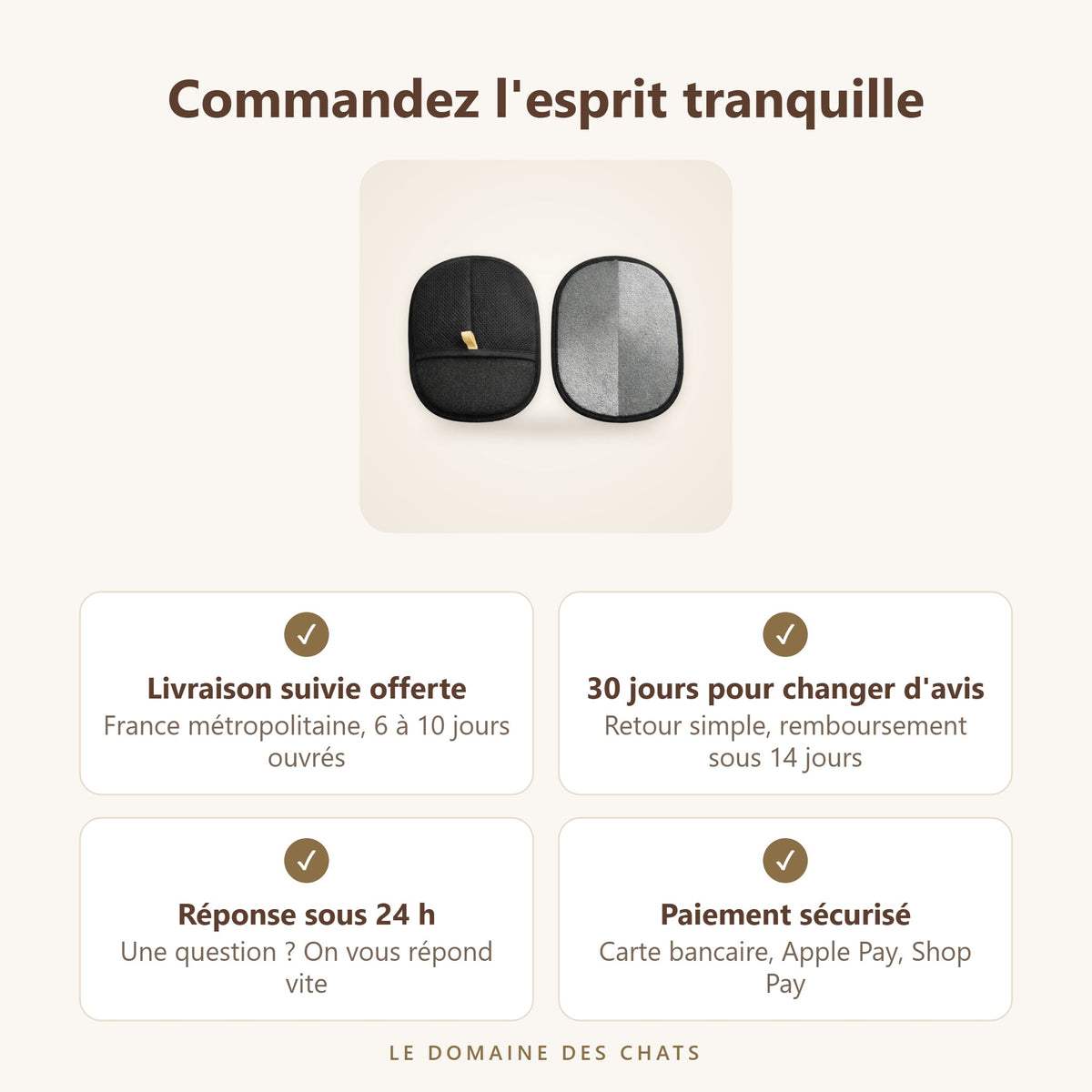 Gant anti-poils chat réutilisable : livraison offerte, retours 30 jours