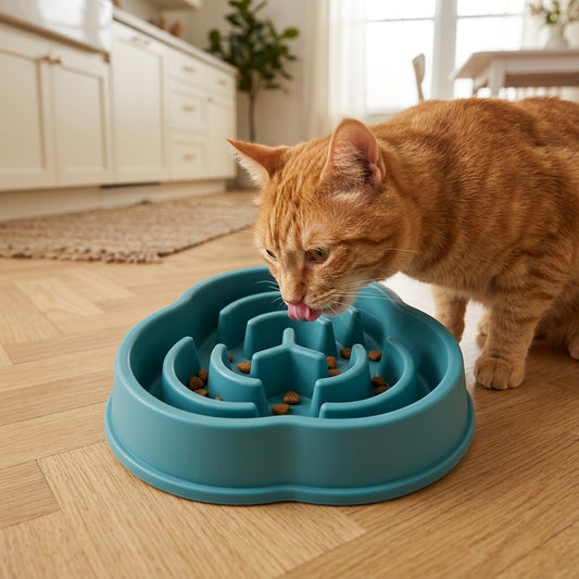 Gamelle anti-glouton chat labyrinthe en action