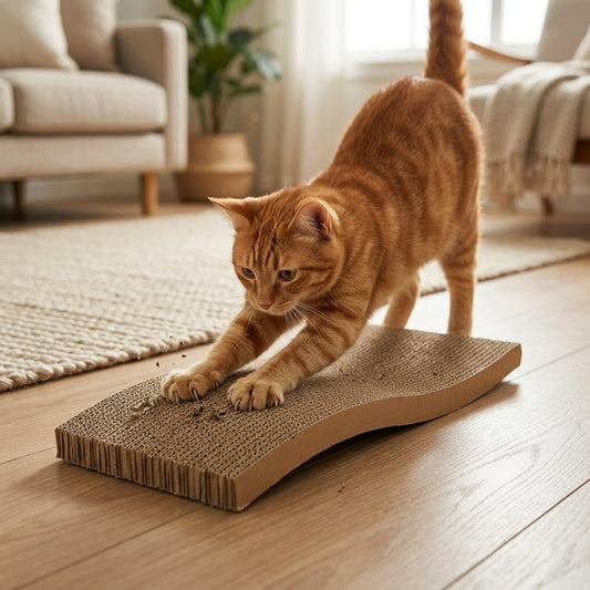 Griffoir chat carton ondulé 45 × 21 cm en action