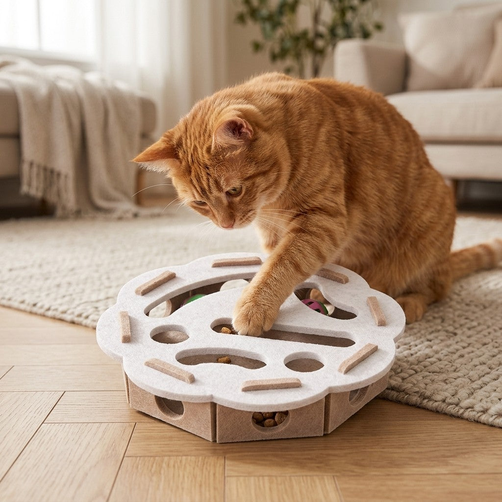 Jouet chat interactif boîte puzzle Ø 30 cm en action