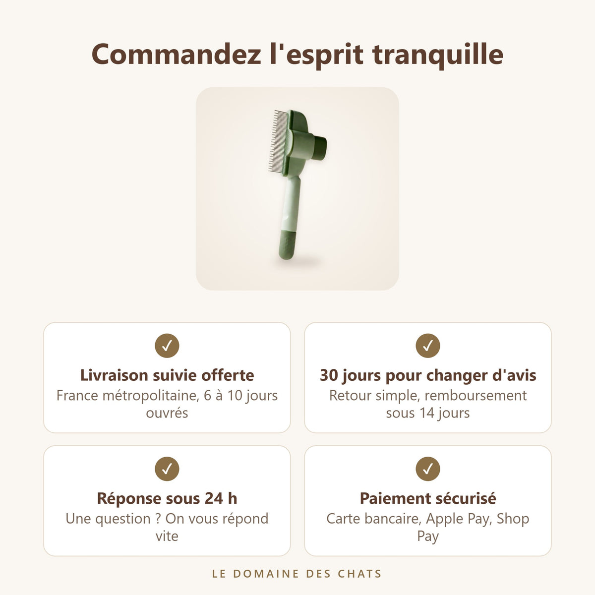 Brosse chat autonettoyante : livraison offerte, retours 30 jours