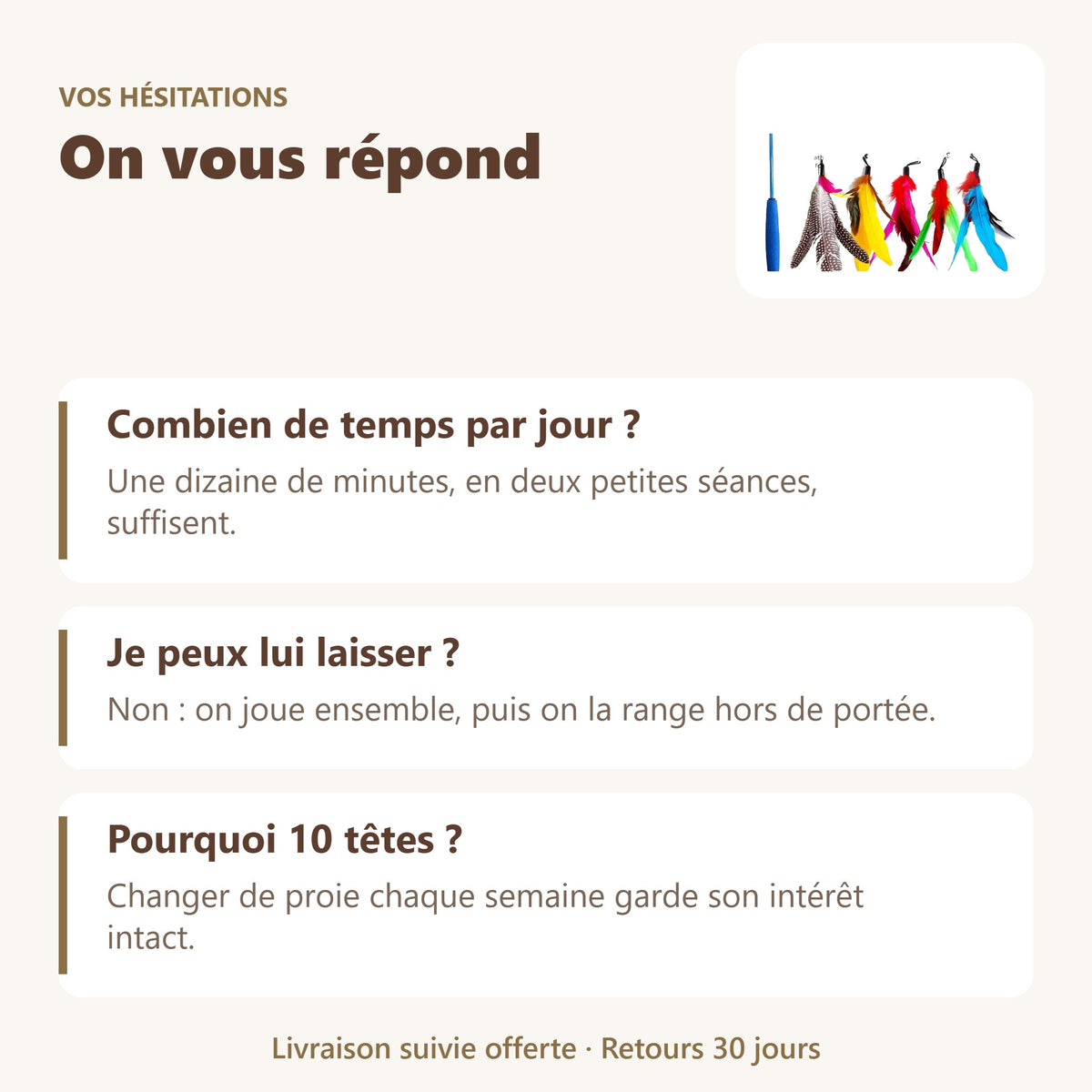 Canne à pêche chat + 10 têtes à plumes : vos questions, nos réponses