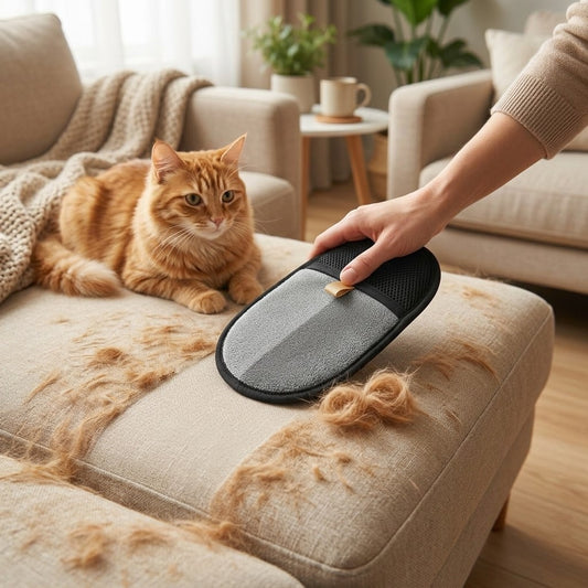 Gant anti-poils chat réutilisable en action