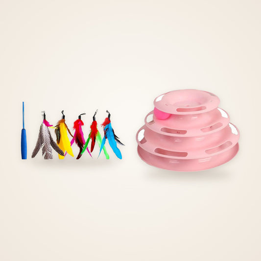Kit anti-ennui chat : canne à pêche + tour à balles
