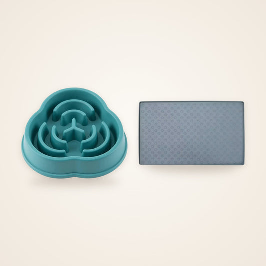 Kit repas anti-glouton : gamelle labyrinthe + tapis