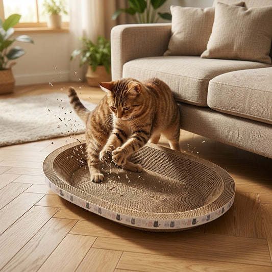 Griffoir chat carton ovale 2-en-1 en action