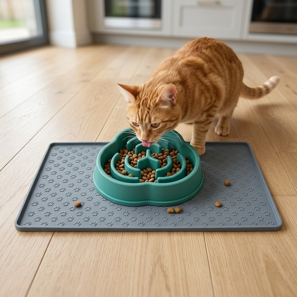 Tapis gamelle chat silicone en action