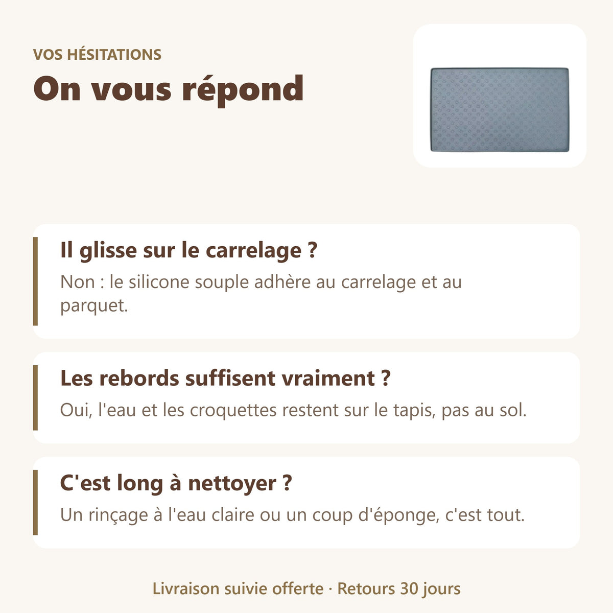 Tapis gamelle chat en silicone : vos questions, nos réponses